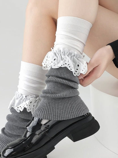 Style Warmers White/Grey/Black Leg Trim with Ballet Lace White Cutout
