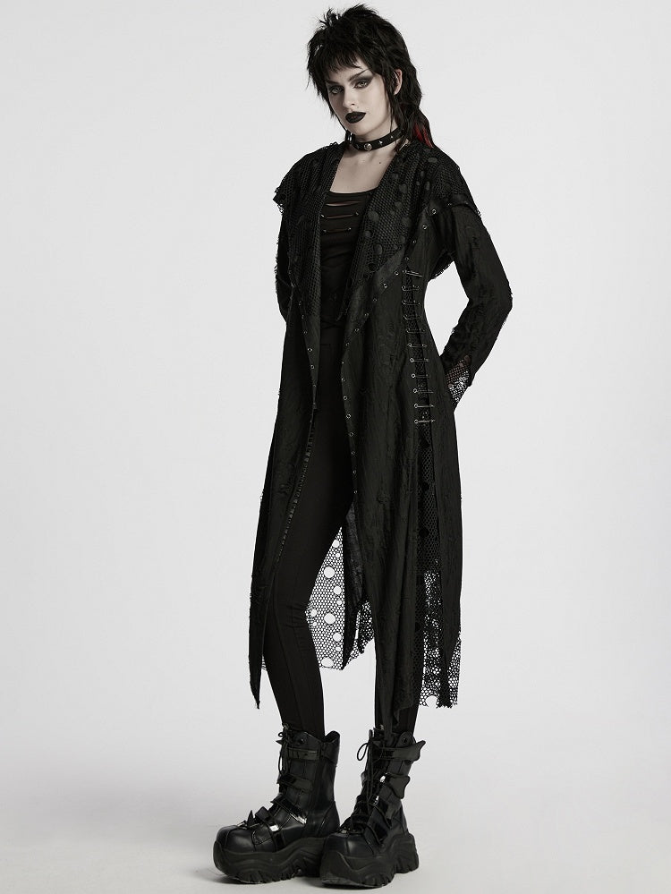 Knitted Black Decadent Coat Gothic Asymmetric