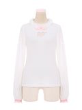 Heart Design White Plush Neckline Top