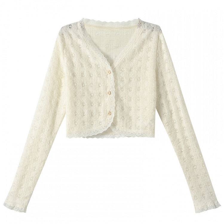 Sweet Creamy Yellow Lace Trim Cardigan
