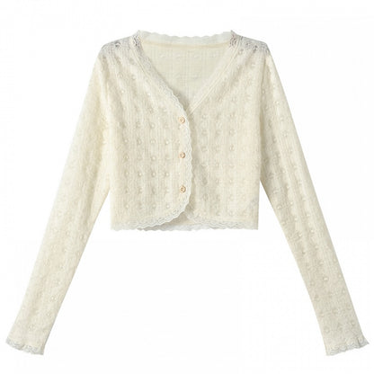 Sweet Creamy Yellow Lace Trim Cardigan