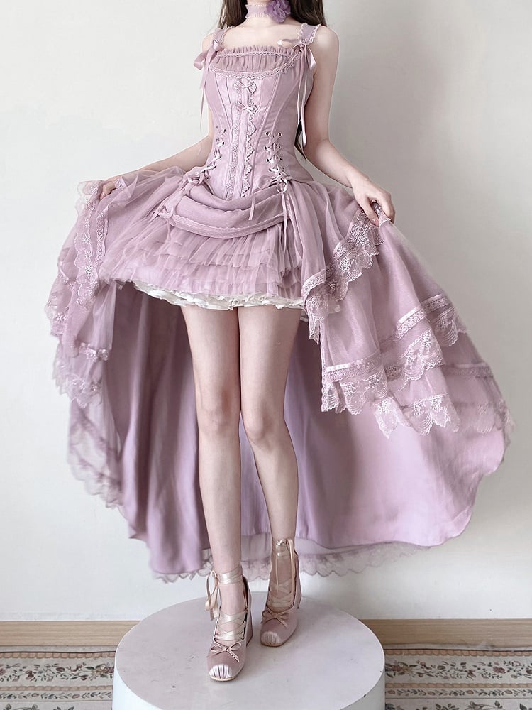 Tulle Corset Boned Layered Purple Classic + Skirt Top Lolita High-low Dusty