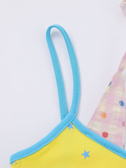 Sweet Cool Kawaii Yellow Fake Two-Piece Halter Camisole Top with Star and Lemon Prints - Languid Park
