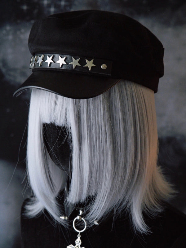 Details Gothic Hat Black Studs Star-shaped Beret