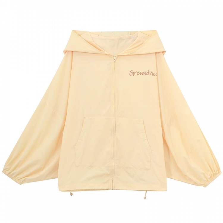ジャケット 日焼け防止 ドローストリング イエロー マーモットの耳デザイン フード裾