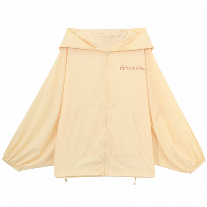 ジャケット 日焼け防止 ドローストリング イエロー マーモットの耳デザイン フード裾