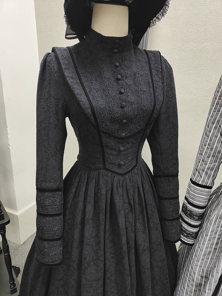 Black Elegant Edwardian Maid Lolita Long Sleeves Dress