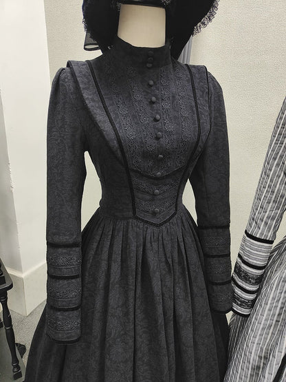Black Elegant Edwardian Maid Lolita Long Sleeves Dress