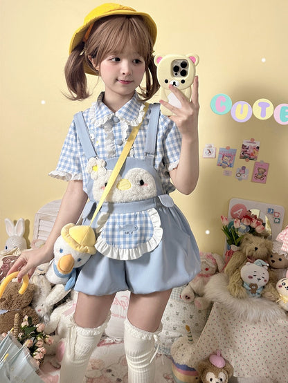 Little Penguin – Blaue, süße Overalls mit Bubble-Shorts