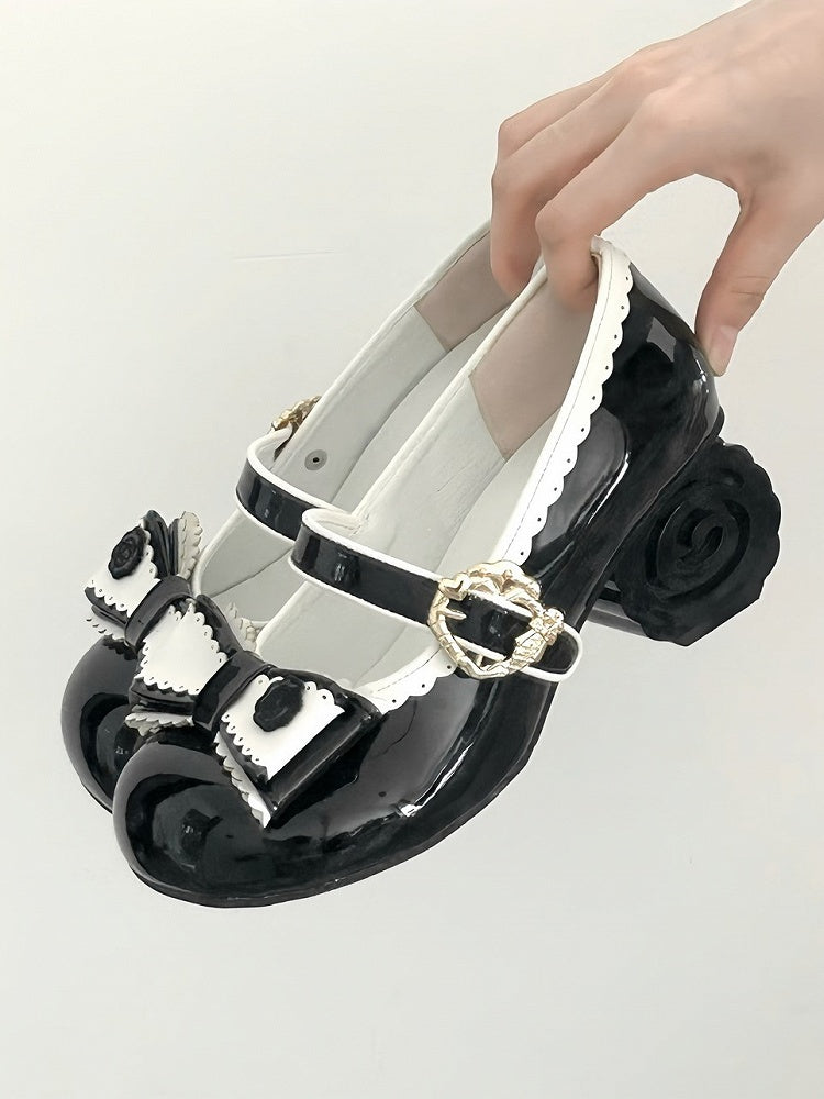 Snap  Mid-heel Narutomaki Black Mary Janes with Sweet Details Closure Lolita