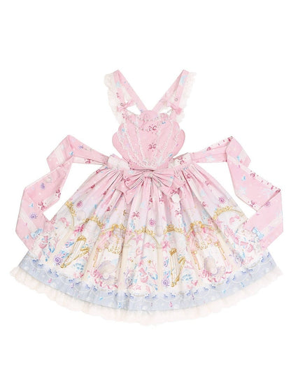 Seashell and Starfish Print Pink Sweet Lolita Skirt with Removable Straps