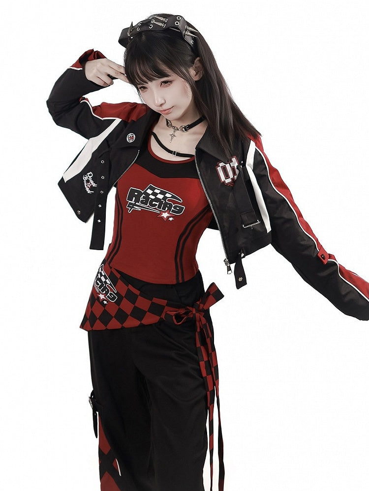 Flag-Printed Red & Black Moto Tank Top - PINK SAVIOR