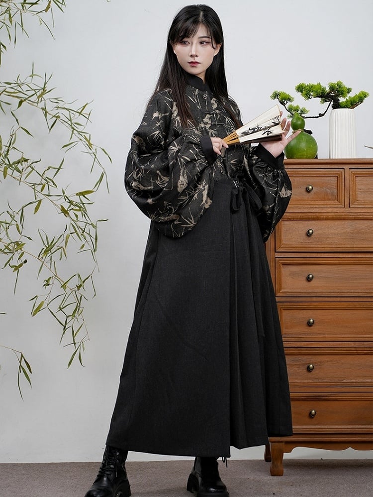 Black Banded Unisex Collar Han-inspired Blouse -