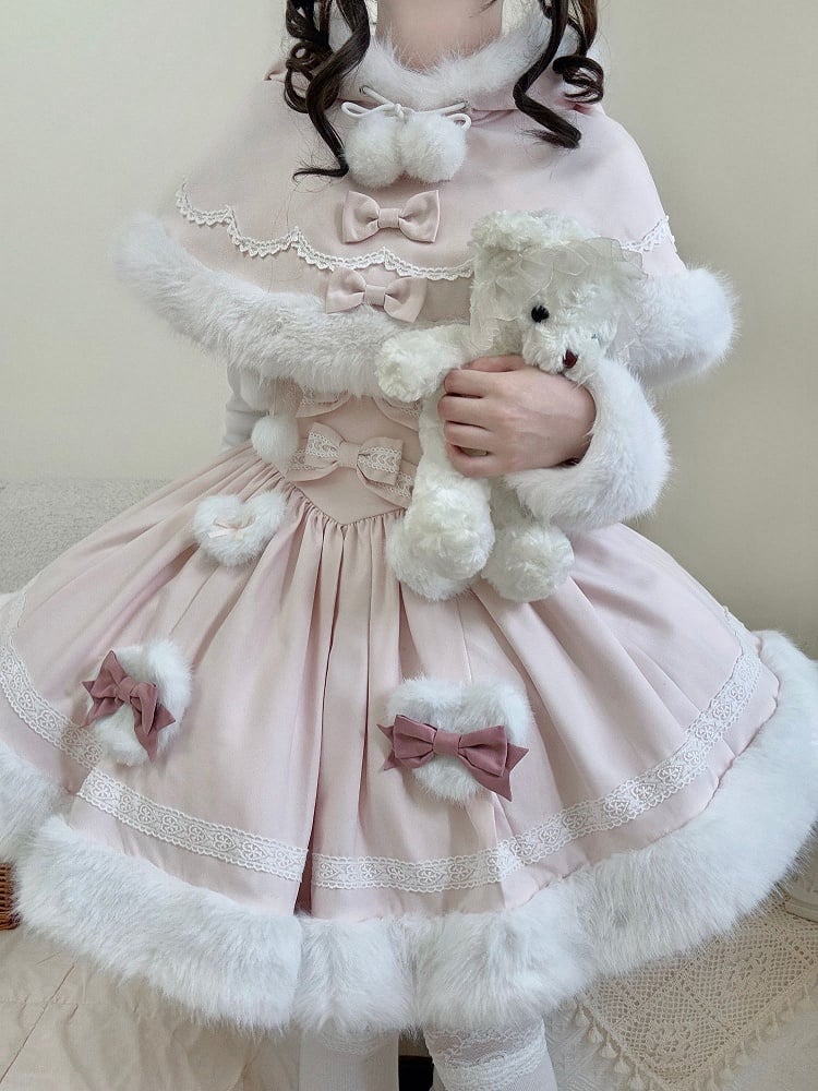 with Lolita Accents Plush Green Mint Pink Winter Bow / Sweet JSK Dress and Hemline