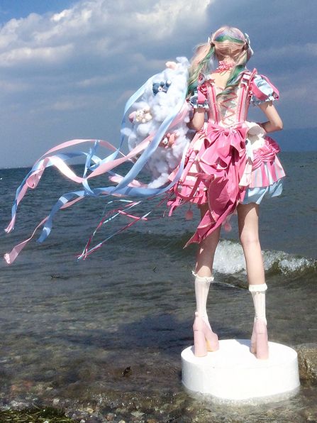 Bunny Dress Sweet Pink Detachable Jumper Circus Sleeves with Puff Skirt Embroidery Lolita