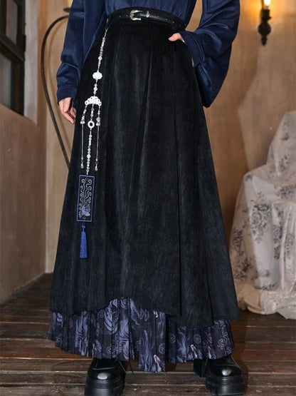 Hem - Double Black Layered Skirt Cheongsam Goth