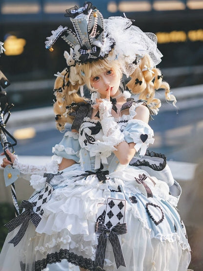Alice in Wonderland Off-Shoulder Lolita Dress with Playing Card Appliques - Hinana Queena