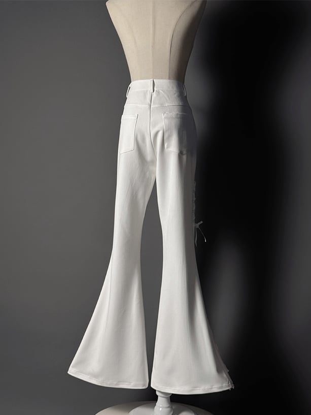 レースパッチフレアカフスパンツホワイトティアード