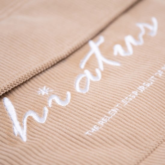  Lightweight With Embroidered Lettering Capacity Brown Corduroy Tote Bag: Large