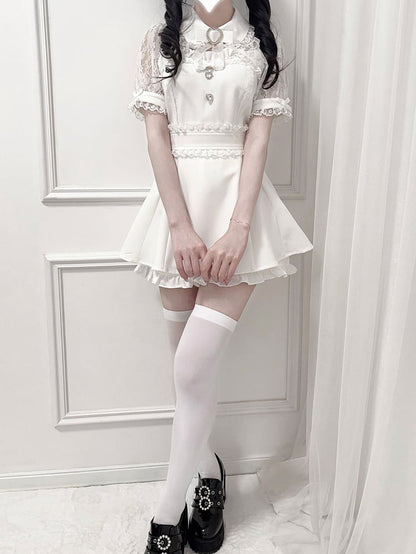 Set Kei Sweetheart Dekoration + Schal Weißer Kragen Jirai Fliege -Shirt Top Spitze Shorts Strass