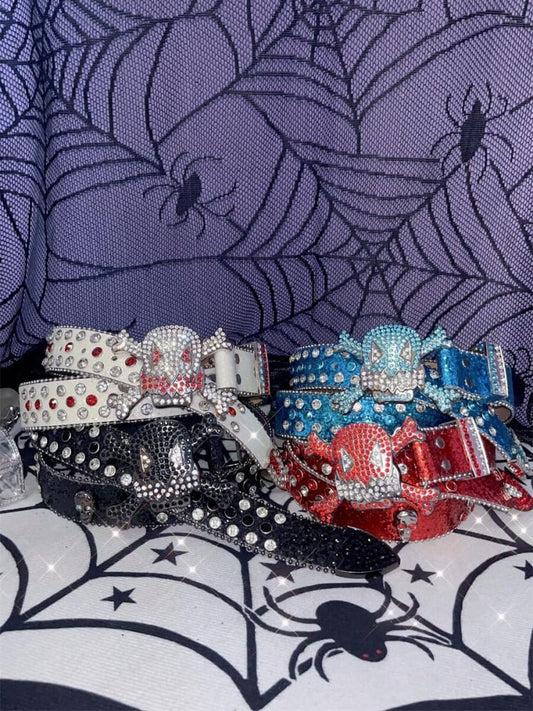 Y2K Glitzernder Strass Punk Totenkopf Taillengürtel