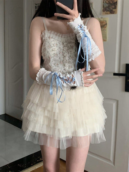 Style Trim with Lace Design Ballet Colors Sleeves 5 Arm Lace-up