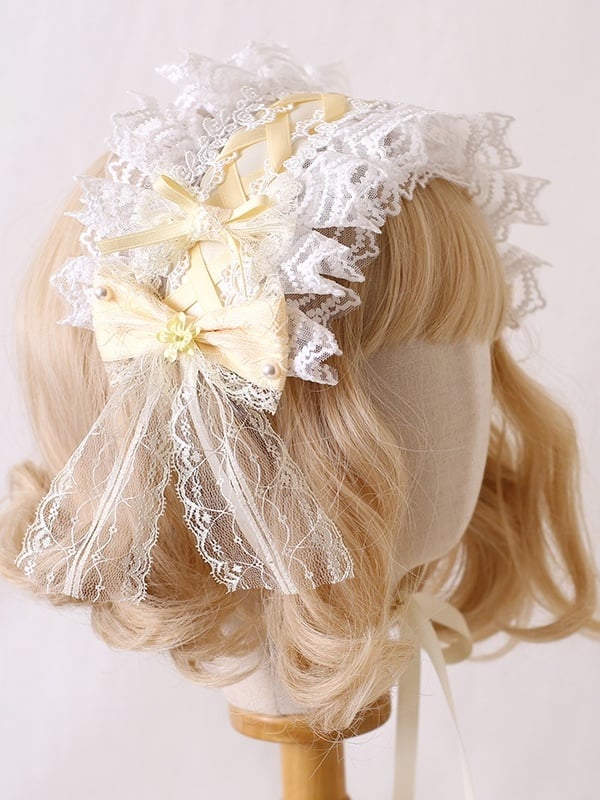 Yellow Cute Creamy Hairband Osmanthus Lolita Bowknot Lace