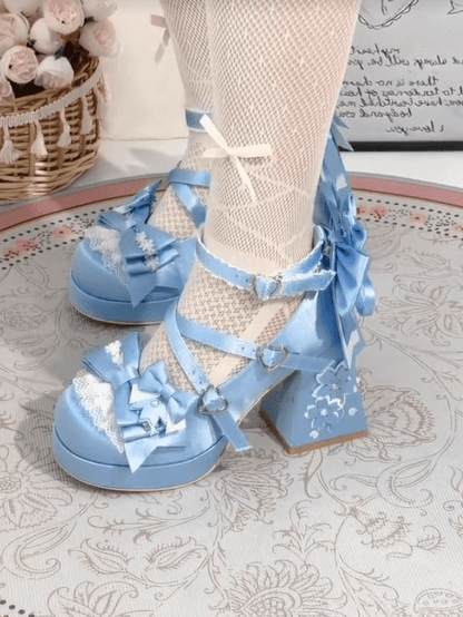 Details Heeled Beads Lolita Satin for Blue Mary Janes 9.5cm -