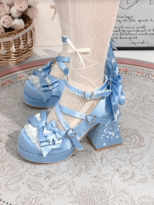 Details Heeled Beads Lolita Satin for Blue Mary Janes 9.5cm -