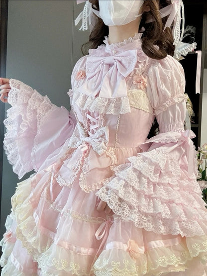 Lace Blouse Lolita Pink Sleeves Layered Bell Light