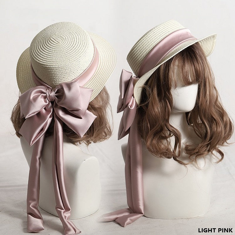 Detachable Lolita Sweet Bowknot Options Double-Layer Straw Color Hat 9 With