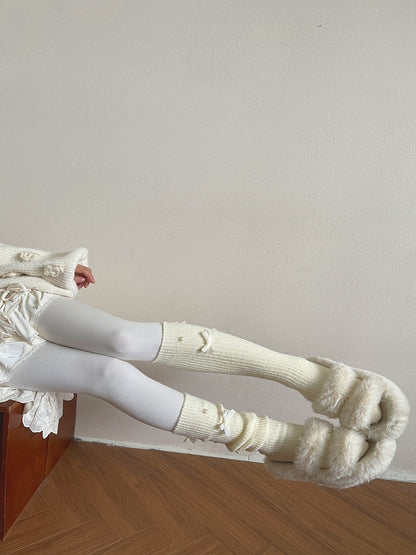 Stockings Accents Heart Ribbed with Bow