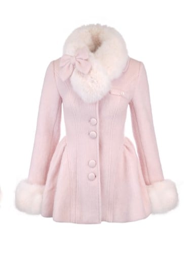 Detachable Coat Bow Oversized Fur Faux Pink With