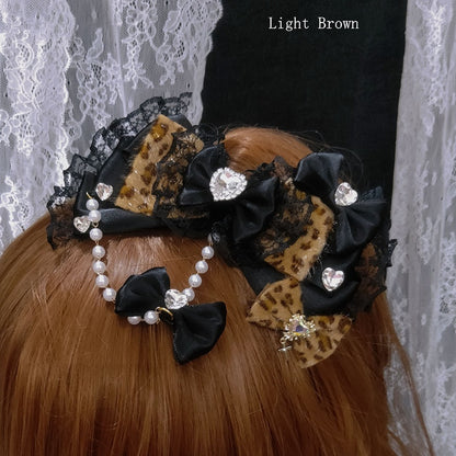Heart Leopard Hairclips Color Options Pattern 5 Decorated Bead Rhinestone Chain Two