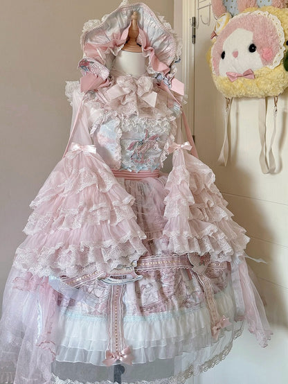 ピンクのロングレイヤードベルスリーブシフォンブラウス