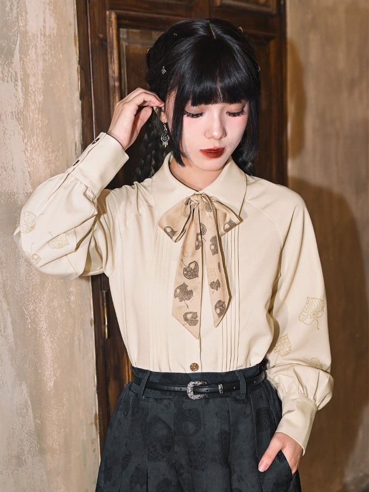 Detachable Leaf - Print Bow Tie Apricot Shirt Set