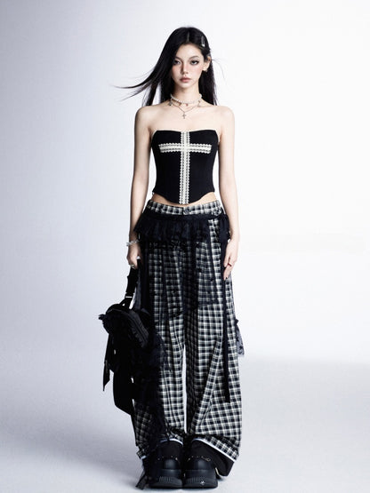 Glamorous Accessory with Hem Strap Black Lace Asymmetrical Self-tie