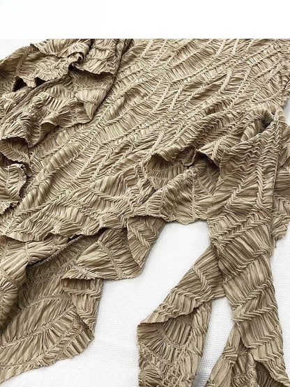 Millard Fashion Light Brown Wasteland Punk Asymmetrical Flounce Hem Strapless Dress