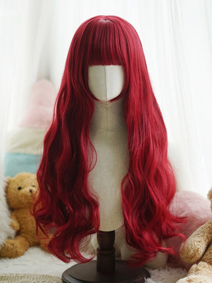 Red/Pink/Green/Purple/Dusty Blue/Orange Waist Length Wavy Wig With Full Bangs
