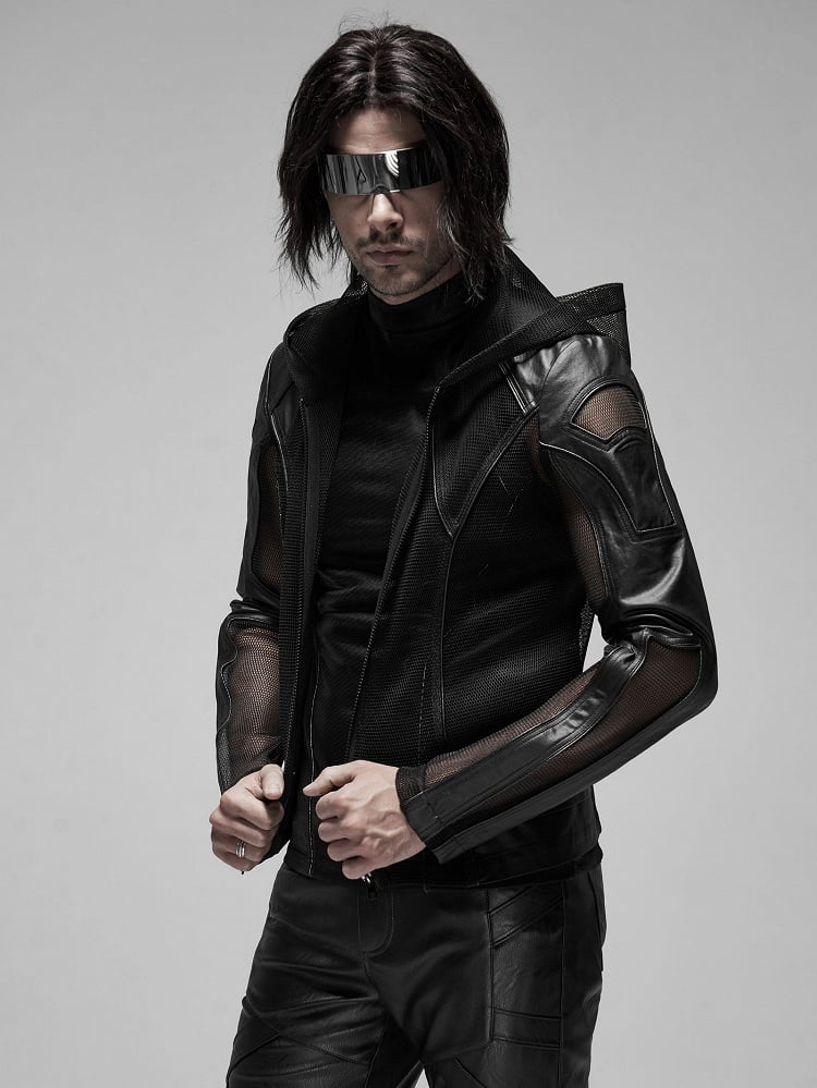 Punk Men's Black Hoodie Mesh