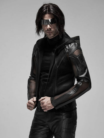 Punk Men's Black Hoodie Mesh