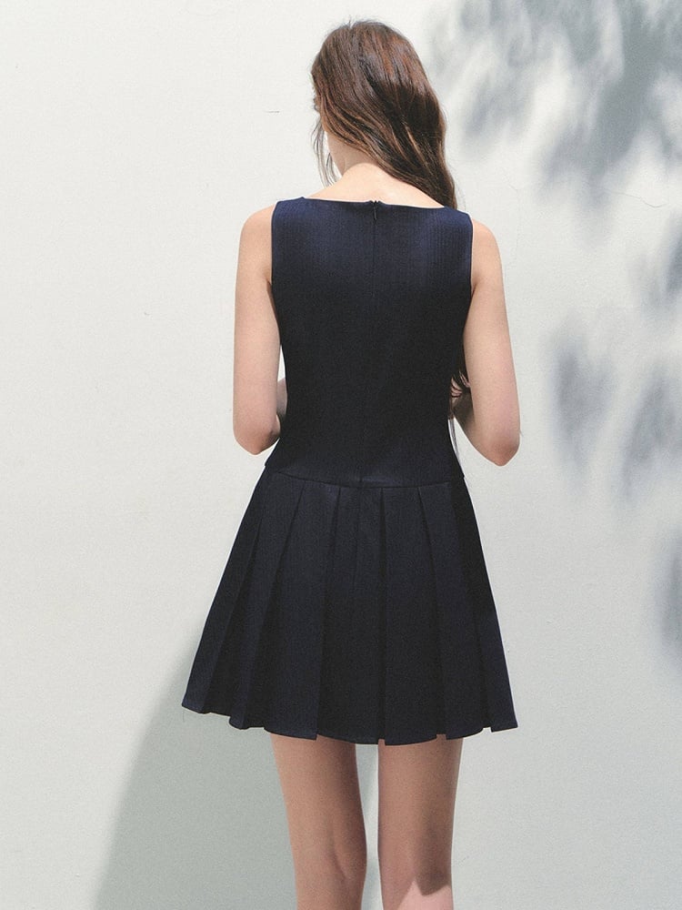 Blue Collar with Pleated Kawaii Detachable Dress Navy Sailor Style