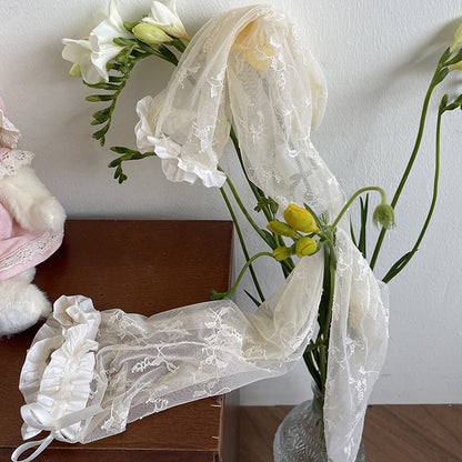 Overknee-Strümpfe mit Rosettenspitze Weiß/Schwarz/Beige