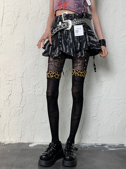Leopard Pattern Black Y2K Overknee Cuffs Stockings
