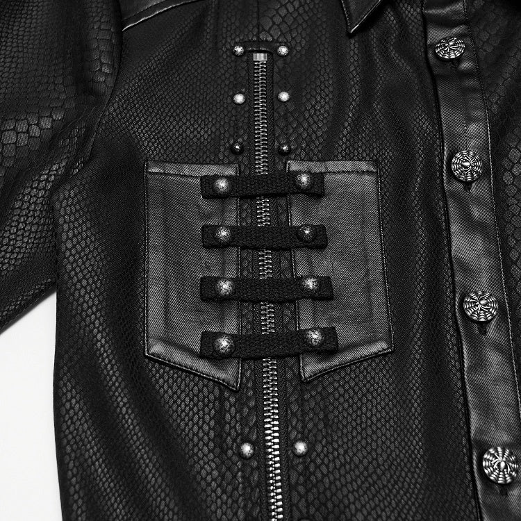 Snake Pattern Studded Black Men's Punk Shirt - Punk Rave