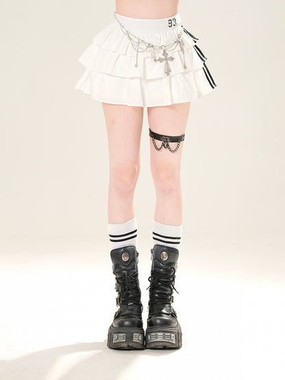 ホワイトのティアードスカート 裏地付き ブロケットコア