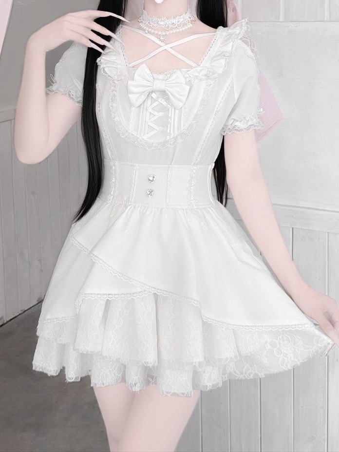 Ryousangata White Lace Bow Blouse - Jiuniang Cherry