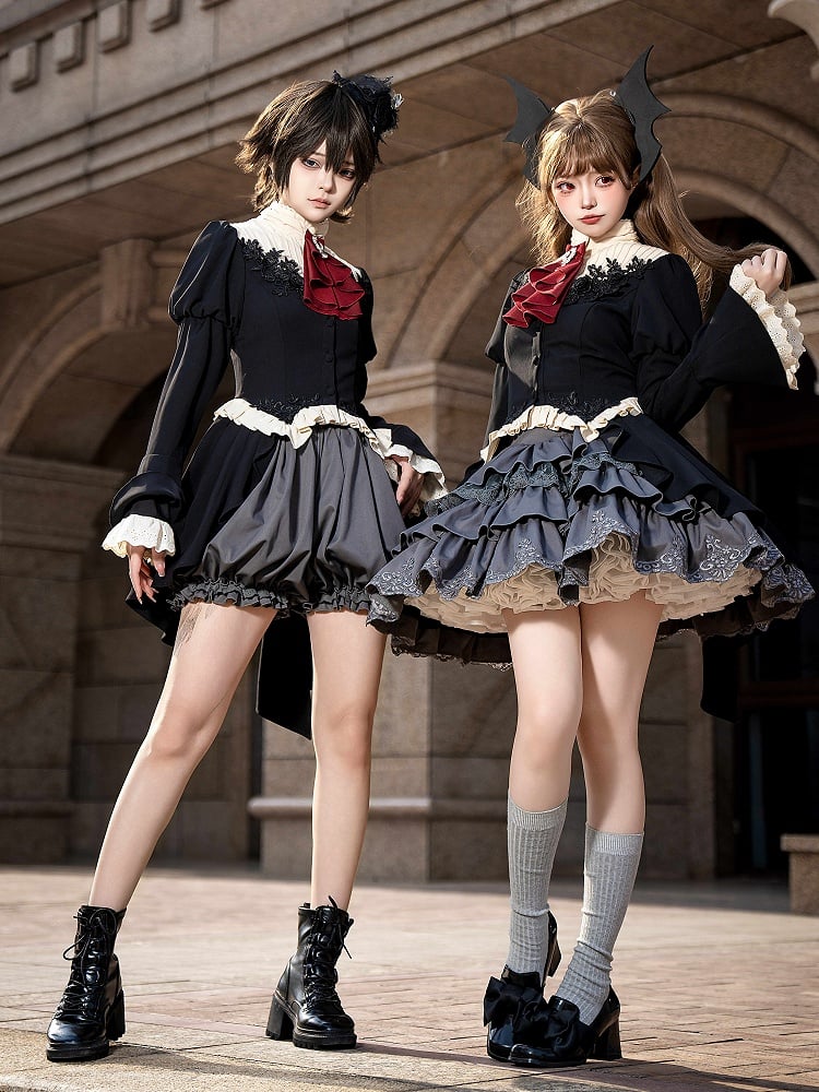 Gray Ouji Lolita Bloomer Shorts with Elastic Waist and Ruffle Cuffs