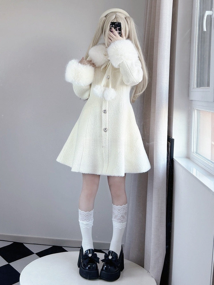 Coat Off-White Landmine Style Wool and Rhinestone 70% Furry Embellished Cuffs Collar Slim-Fit with