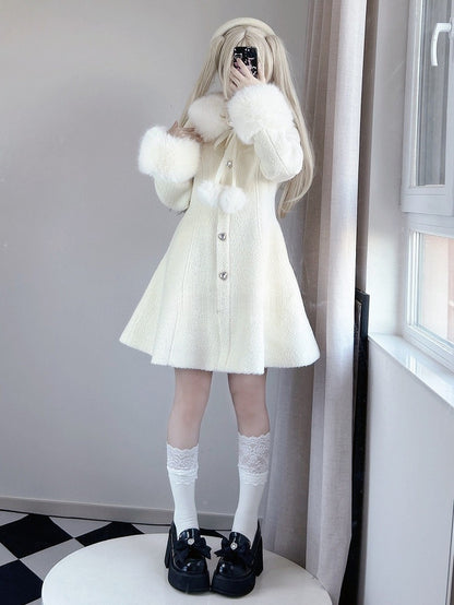 Coat Off-White Landmine Style Wool and Rhinestone 70% Furry Embellished Cuffs Collar Slim-Fit with